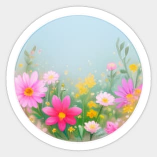 Circular Field of Yellow and Pink Flowers in Springtime Sticker
